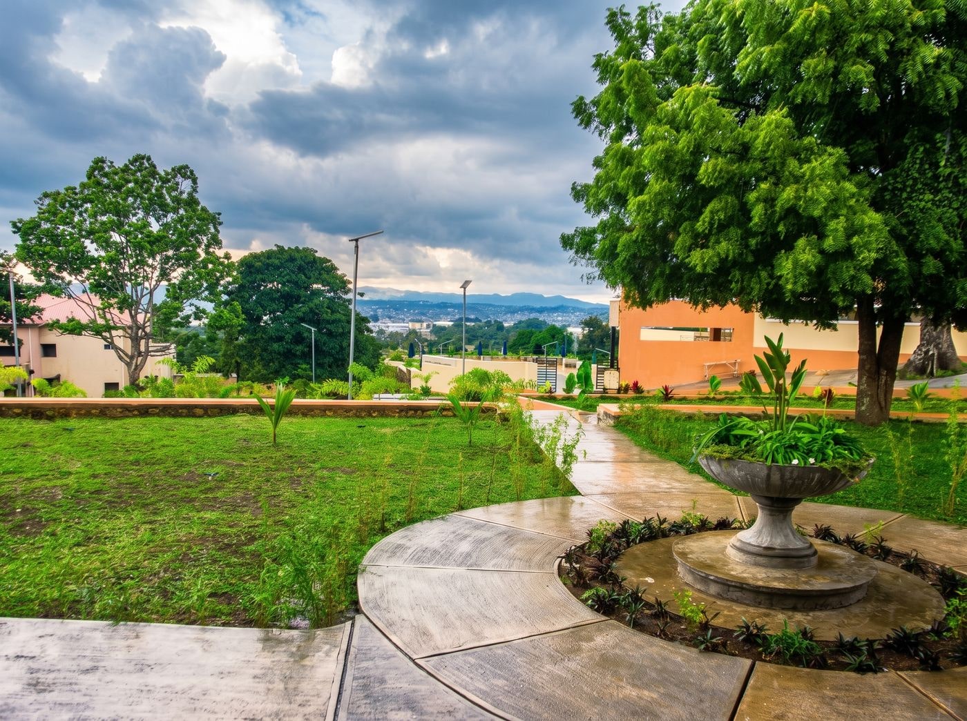 Garden paths and fountain on The Hill Station grounds