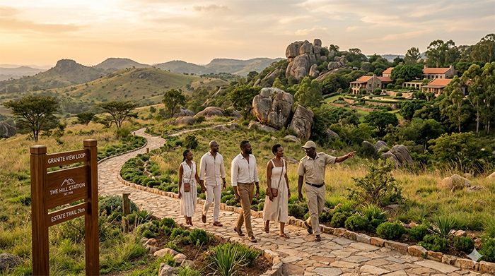 Guests walking The Hill Station resort trail