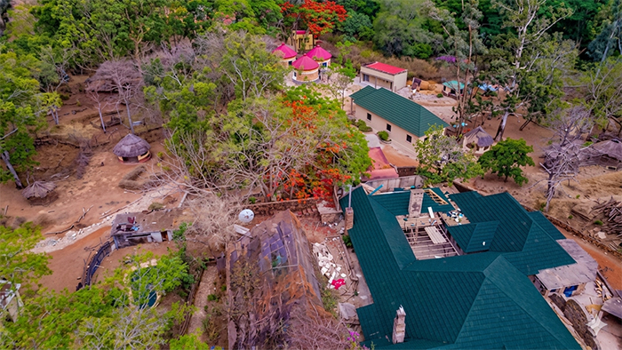 Aerial view of The Hill Station outdoor gardens and family leisure area